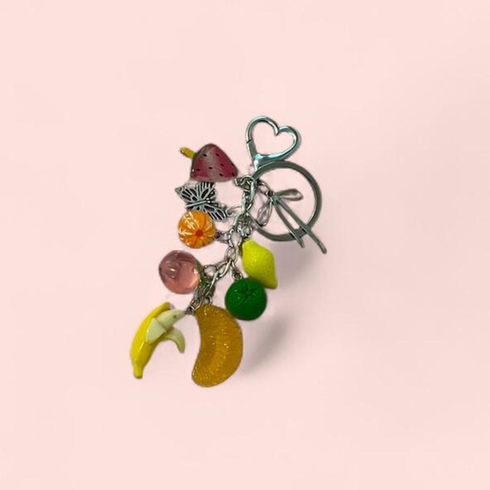 Fruit keychain purse charm 🍇🍊🍑🍉🍒🍌